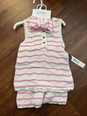 Accessorize toddler girls Cream and Pink Striped Knit Matching Set